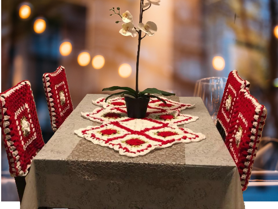 Phool Dining Set | Crochet Flower Mats & Chair Covers