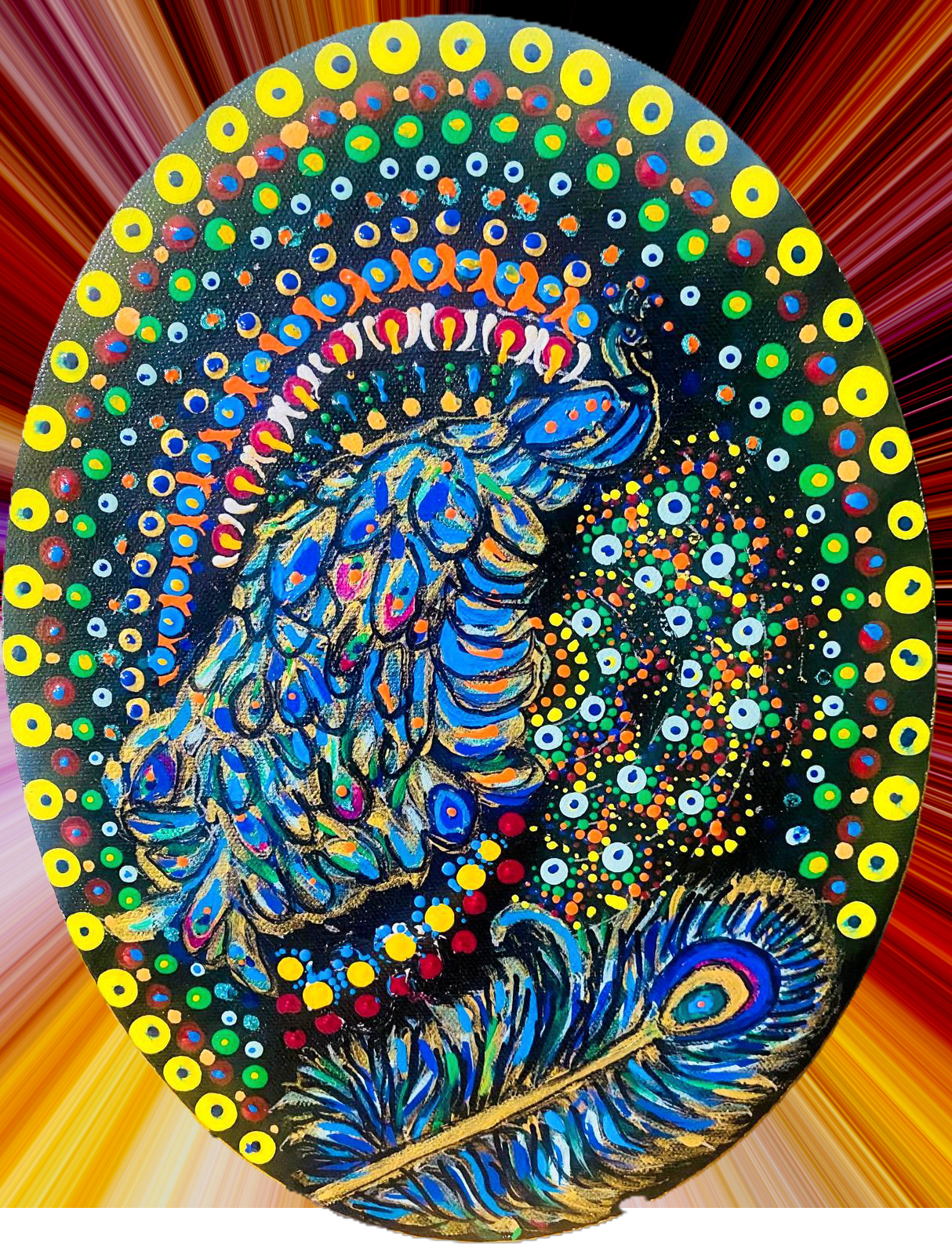 Peacock Mandala Wall Art (Circle Canvas)