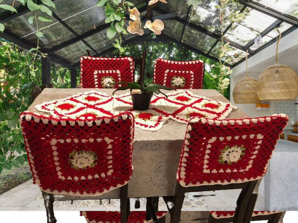 Phool Dining Set | Crochet Flower Mats & Chair Covers