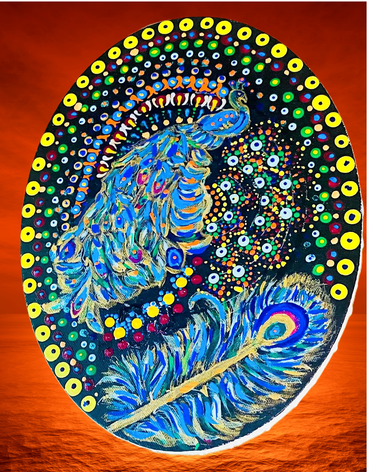 Peacock Mandala Wall Art (Circle Canvas)