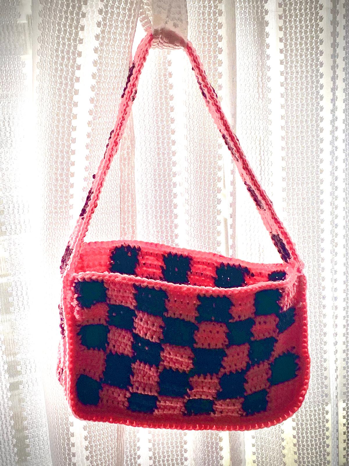 Checkered Crochet Shoulder Bag