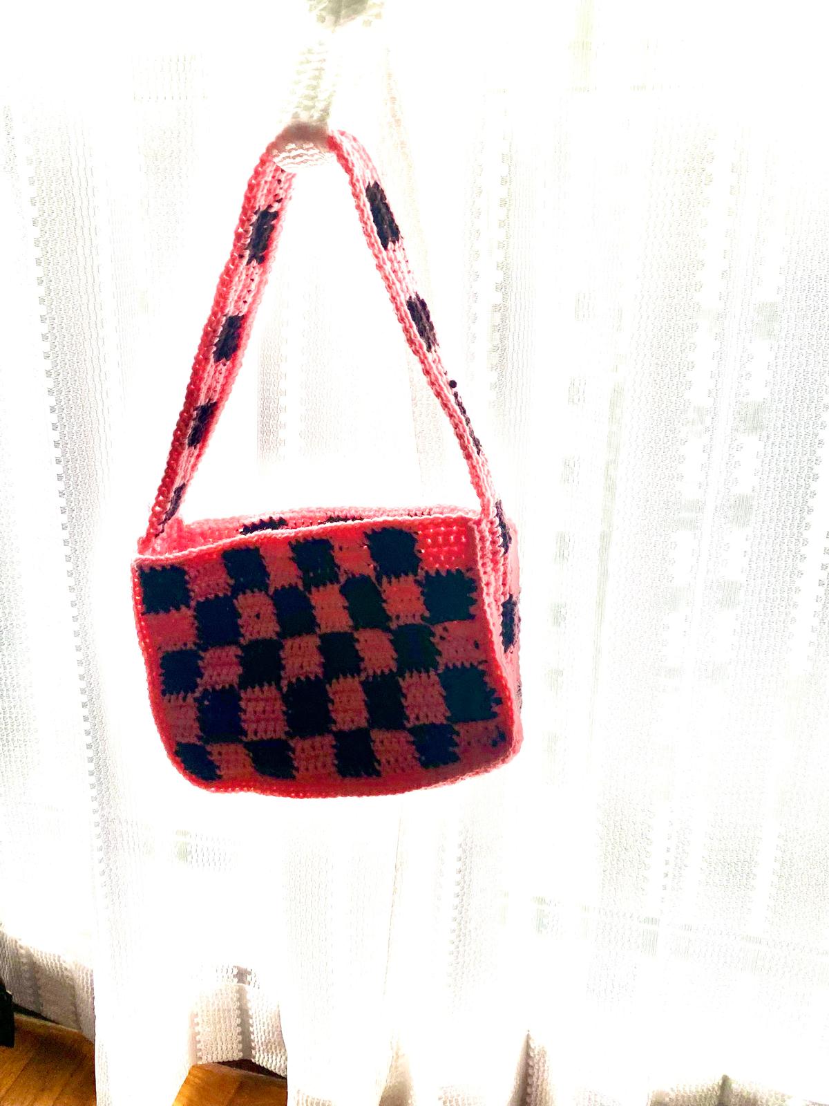 Checkered Crochet Shoulder Bag