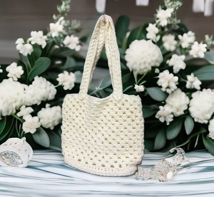 Vrinda Tote | Crochet Tote Bag with Hard Base