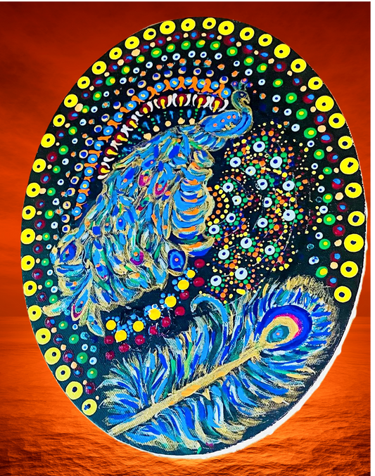 Peacock Mandala Wall Art (Circle Canvas)