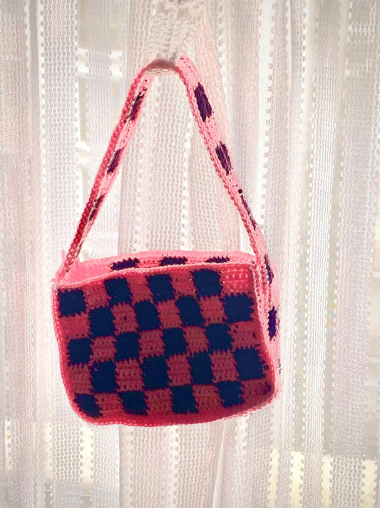 Checkered Crochet Shoulder Bag